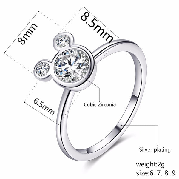 Fashion Rings For Women Girl CZ Cubic zirconia Wedding Mickey Shape Finger Ring Party Valentine's Gifts Bague Wholesale Jewelry