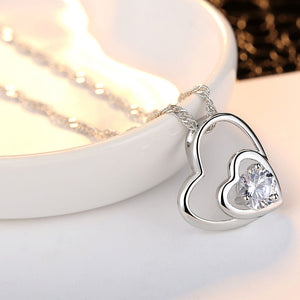 Fashion Women Double Heart Pendant Necklace Chain Jewelry