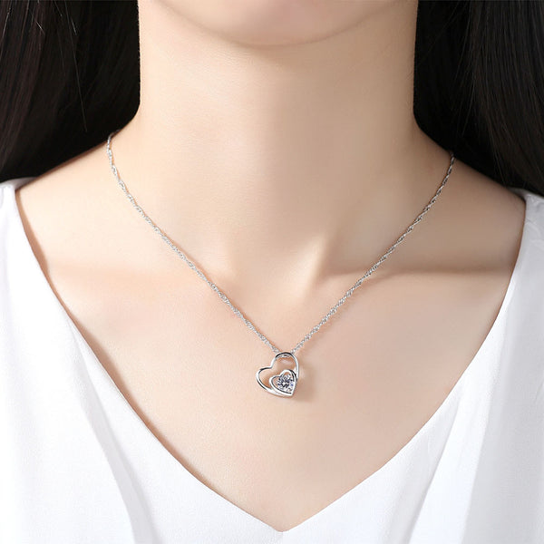 Fashion Women Double Heart Pendant Necklace Chain Jewelry