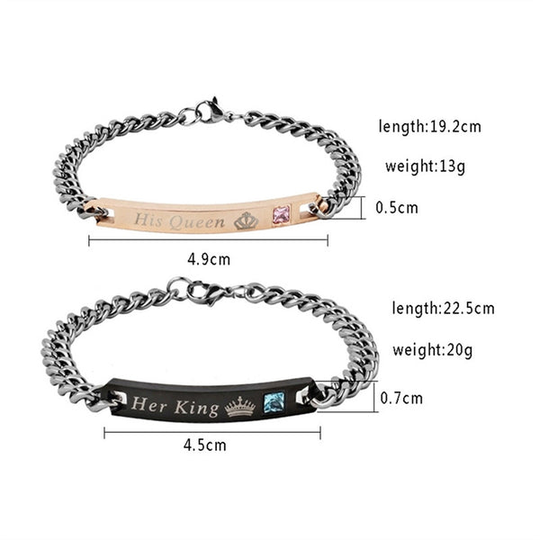 2 Pcs Couple Bracelet Stainless Steel Wrist Chain Adjustable Wristband Bracelet