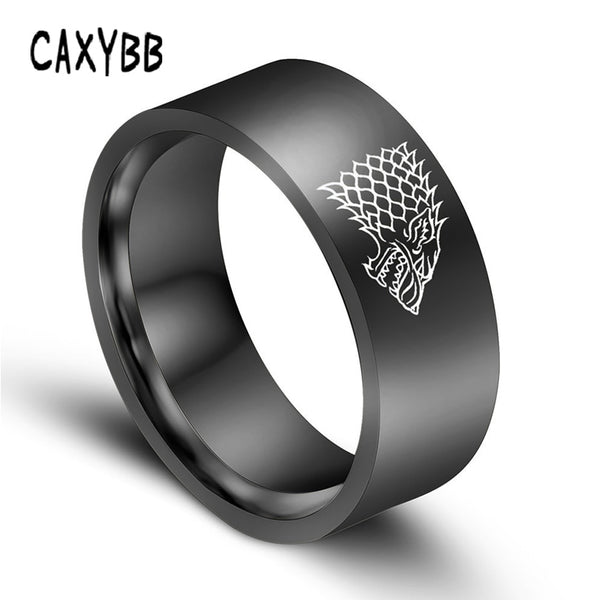 Gold Black Color Silver Stainless Steel Men Game Ring of Thrones House Stark Winterfell Wolf Ice Men Rings For Women Men