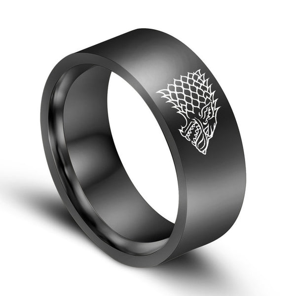 Gold Black Color Silver Stainless Steel Men Game Ring of Thrones House Stark Winterfell Wolf Ice Men Rings For Women Men