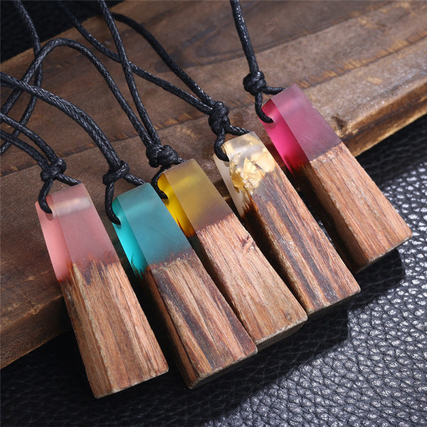 Color Jewelry Fashion Colored Resin Wood Pendant Rope Chain Necklace