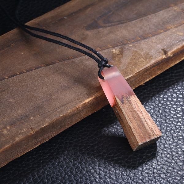 Color Jewelry Fashion Colored Resin Wood Pendant Rope Chain Necklace