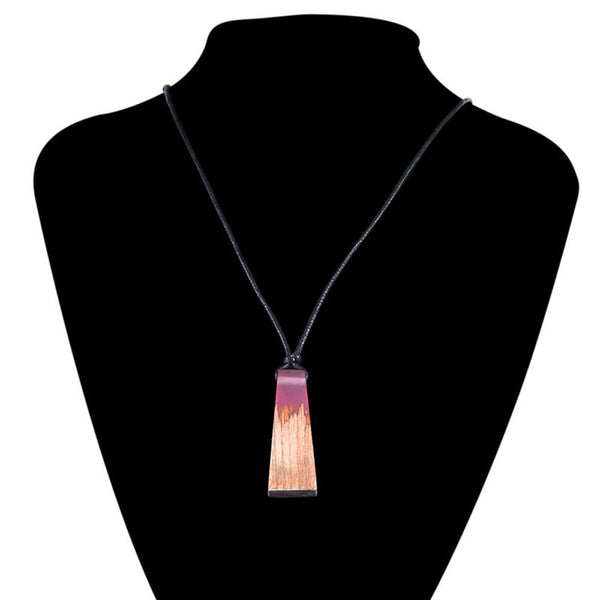 Color Jewelry Fashion Colored Resin Wood Pendant Rope Chain Necklace