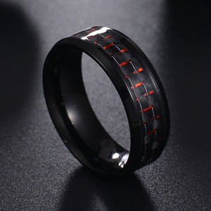 ELSEMODE Titanium Steel Black Carbon Fiber Mens Cool Rings Fashion Red Blue Ring Anel Masculino Jewelry