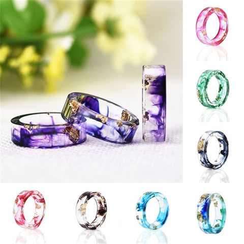 8 Colors Gold Foil Paper Inside Resin Ring for Women Fresh DIY Handmade Dry Flower Ring  Best Mold Dried Flowers DIY  Ring 2018