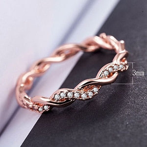 AMORUI Ladies Simple Cross Twisted Zircon Wave Engagement Ring Rose Gold/Gold Thin Finger Crystal Wedding Rings for Women Gift