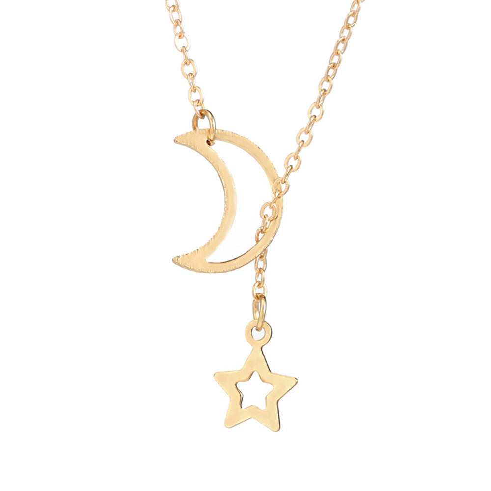 Women's Moon Star Pendant Choker Necklace Gold Silver Long Chain Jewelry Simple