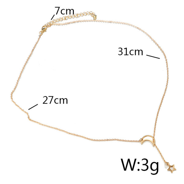 Women's Moon Star Pendant Choker Necklace Gold Silver Long Chain Jewelry Simple