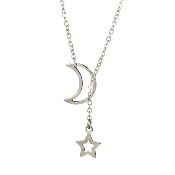 Women's Moon Star Pendant Choker Necklace Gold Silver Long Chain Jewelry Simple