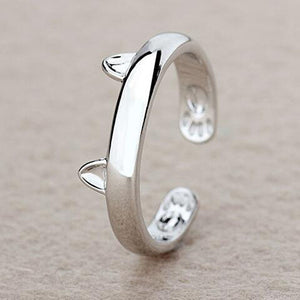 Silver Plated Cat Ear Ring Design Cute Fashion Jewelry Cat Ring For Women and Girl Gifts Adjustable charms Anel