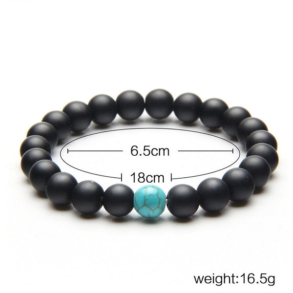 2Pcs 8mm Couples Bracelet Classic Natural Stone Blue and Black Yin Yang Beaded Dull Polish Bracelets