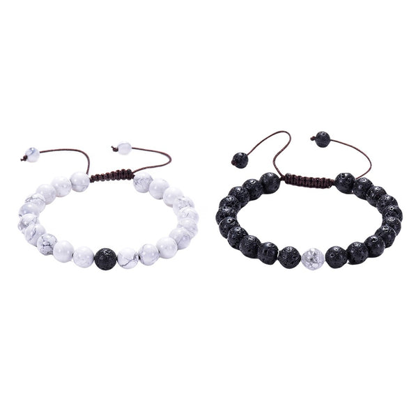 2 Pcs Set Couples Distance Bracelet Natural Stone Beaded Woven Bracelets