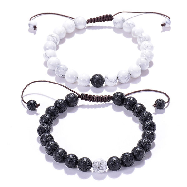 2 Pcs Set Couples Distance Bracelet Natural Stone Beaded Woven Bracelets