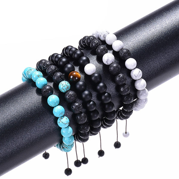 2 Pcs Set Couples Distance Bracelet Natural Stone Beaded Woven Bracelets