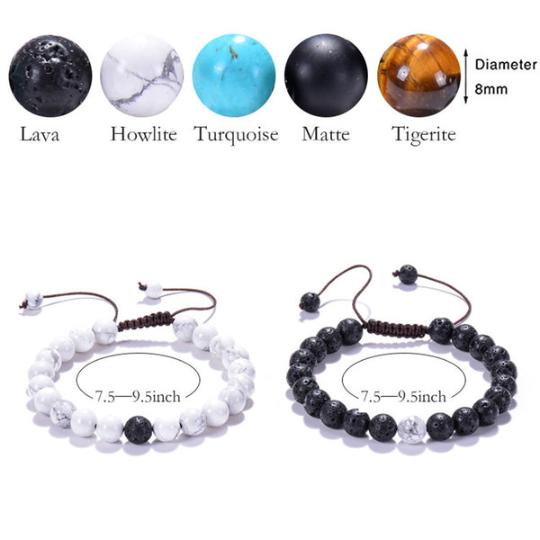 2 Pcs Set Couples Distance Bracelet Natural Stone Beaded Woven Bracelets