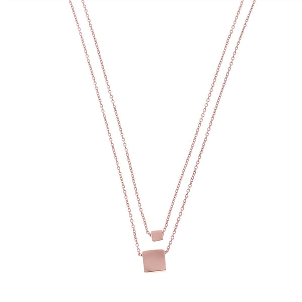 Fashion Square Pendant Double Chain Necklace Creative Geometric Necklace Jewelry for Women (Rose Gold)