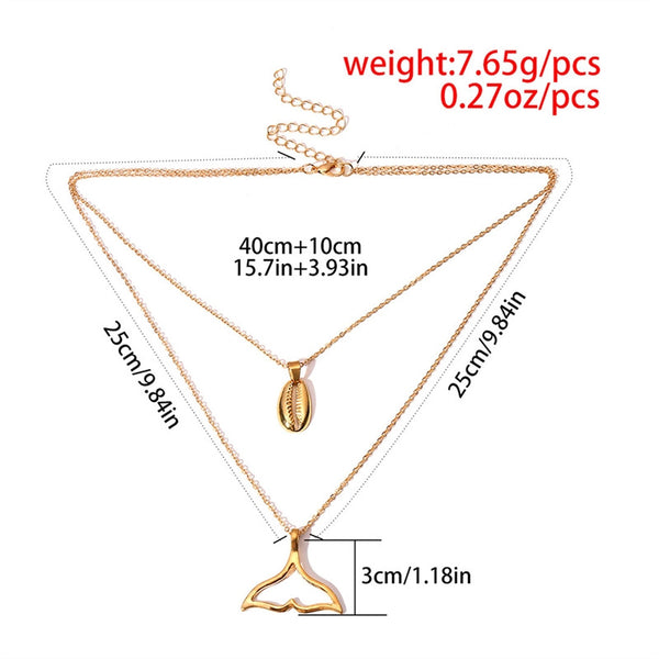 Sea Mermaid Tail Pendant Multilayer Chain Necklace Two Layers Choker Necklaces Jewelry Gift for Women (Golden)