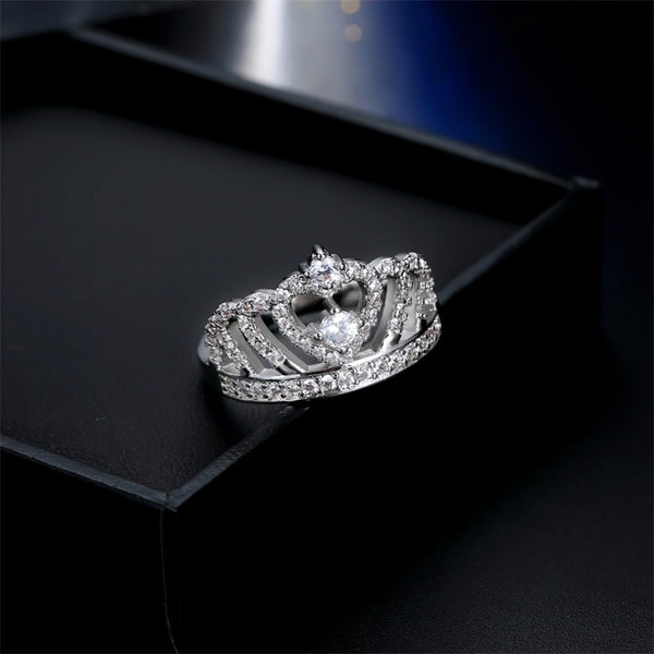 Fashion Silver Rings Crystal Heart Rings Women's Crown Zircon Ring Jewelry Women's Engagement Party Wholesale