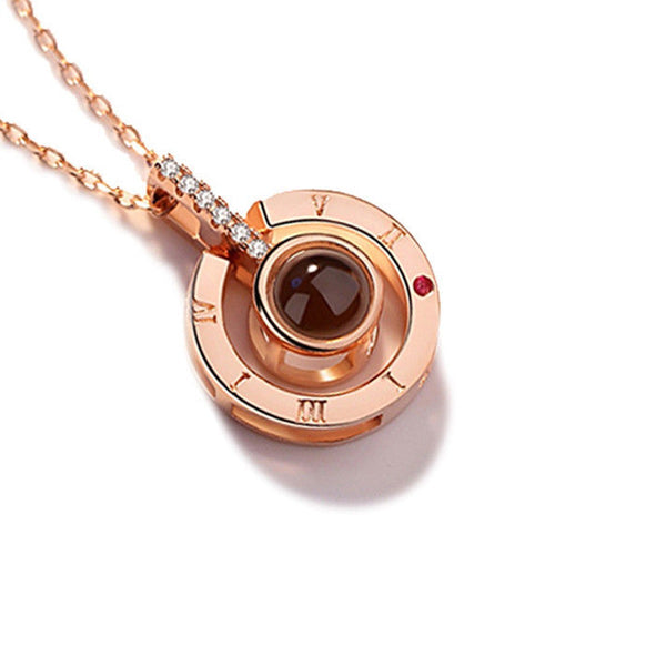 Romantic Love Memory Wedding Necklace Rose Gold&Silver 100 languages I love you Projection Pendant NecklaceLady Necklace