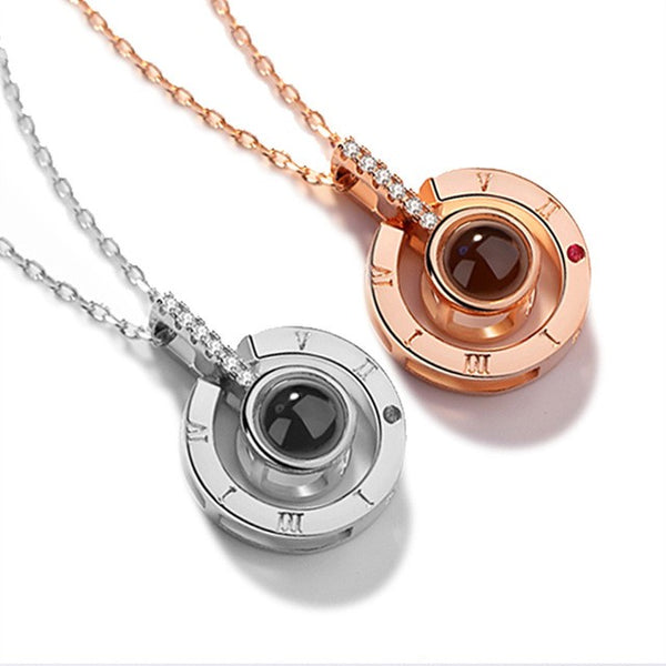 Romantic Love Memory Wedding Necklace Rose Gold&Silver 100 languages I love you Projection Pendant NecklaceLady Necklace