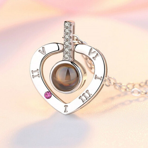 Romantic Love Memory Wedding Necklace Rose Gold&Silver 100 languages I love you Projection Pendant NecklaceLady Necklace