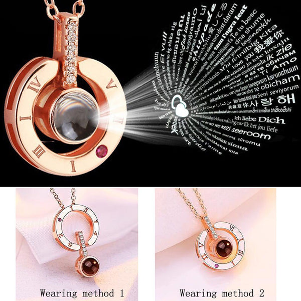 Round Shaped I LOVE YOU In 100 languages Projection Necklace For Memory Of LOVE