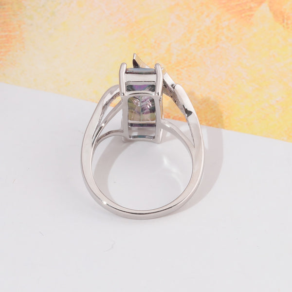 CiNily Rainbow Lavish Large Cut Rings With Square Mystic Stone Silver Plated Bohemian Boho Vintage Cocktail Jewelry Gifts Woman