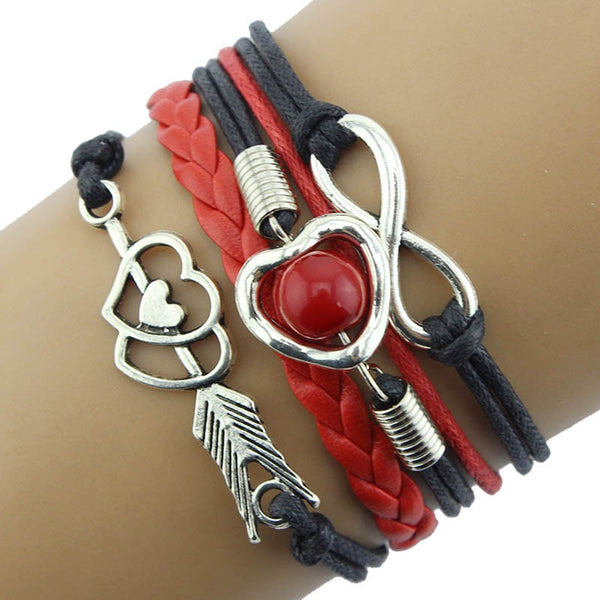 1PC Infinity Love Heart Pearl Friendship Antique Leather Charm Bracelet