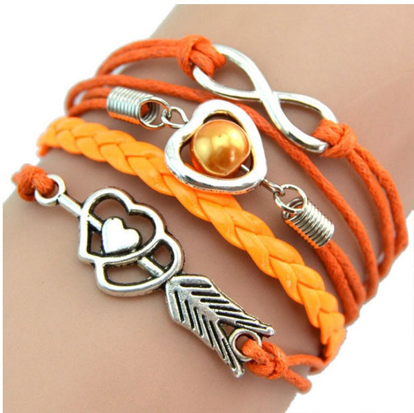 1PC Infinity Love Heart Pearl Friendship Antique Leather Charm Bracelet