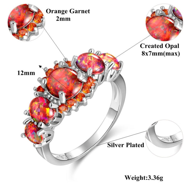 CiNily Lavish Orange Fire Opal Stone Rings Silver Plated Round Garnet Finger Ring Bohemia BOHO Spring Jewelry Gift Woman Female