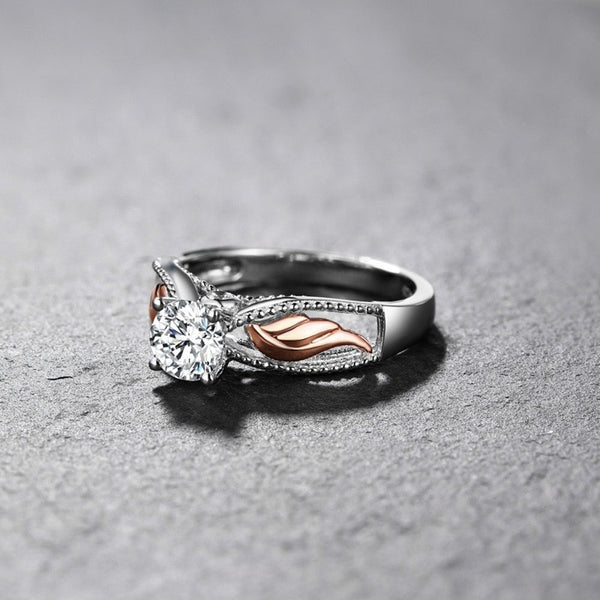2018 New Fashion Zircon Jewelry Angel Of Wing Part Rose Gold Ring Alloy Double Color Ring For Women Crystal Ring Jewelry