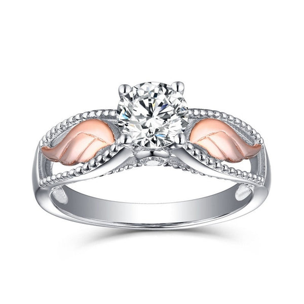 2018 New Fashion Zircon Jewelry Angel Of Wing Part Rose Gold Ring Alloy Double Color Ring For Women Crystal Ring Jewelry