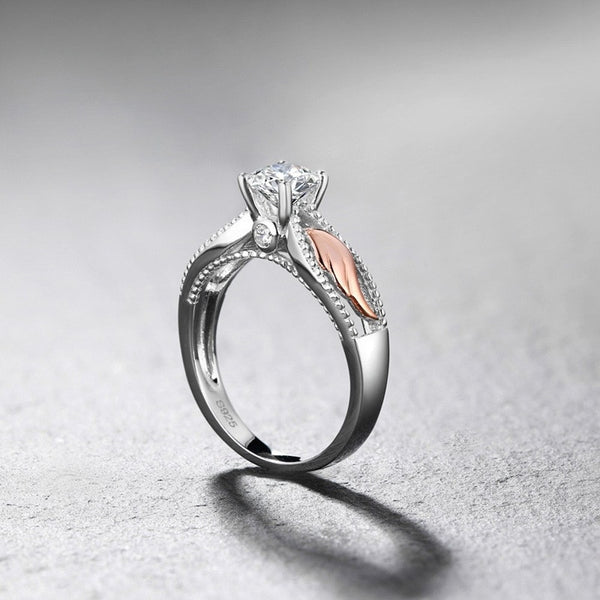 2018 New Fashion Zircon Jewelry Angel Of Wing Part Rose Gold Ring Alloy Double Color Ring For Women Crystal Ring Jewelry