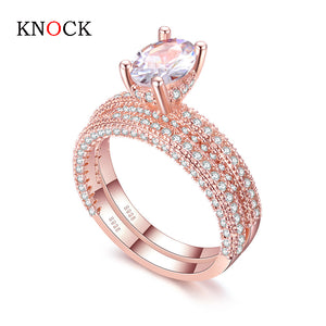 KNOCK high quality Rose Gold  White gold  Women Fashion AAAA Cubic Zirconia Wedding Engagement ring